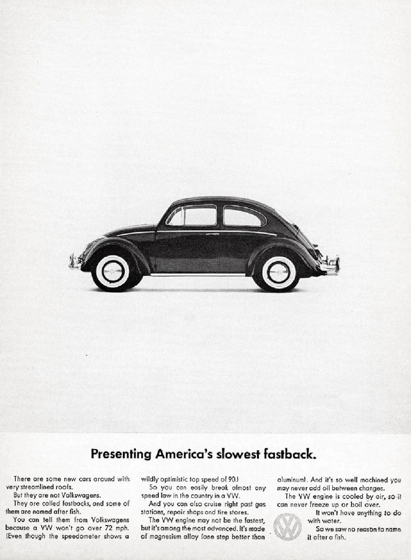 VW ad: America's slowest fastback VW Beetle print ad: America's slowest fastback